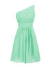 Mini One Shoulder Chiffon Ruched Knee Length Bridesmaid Dress With Folded Sash